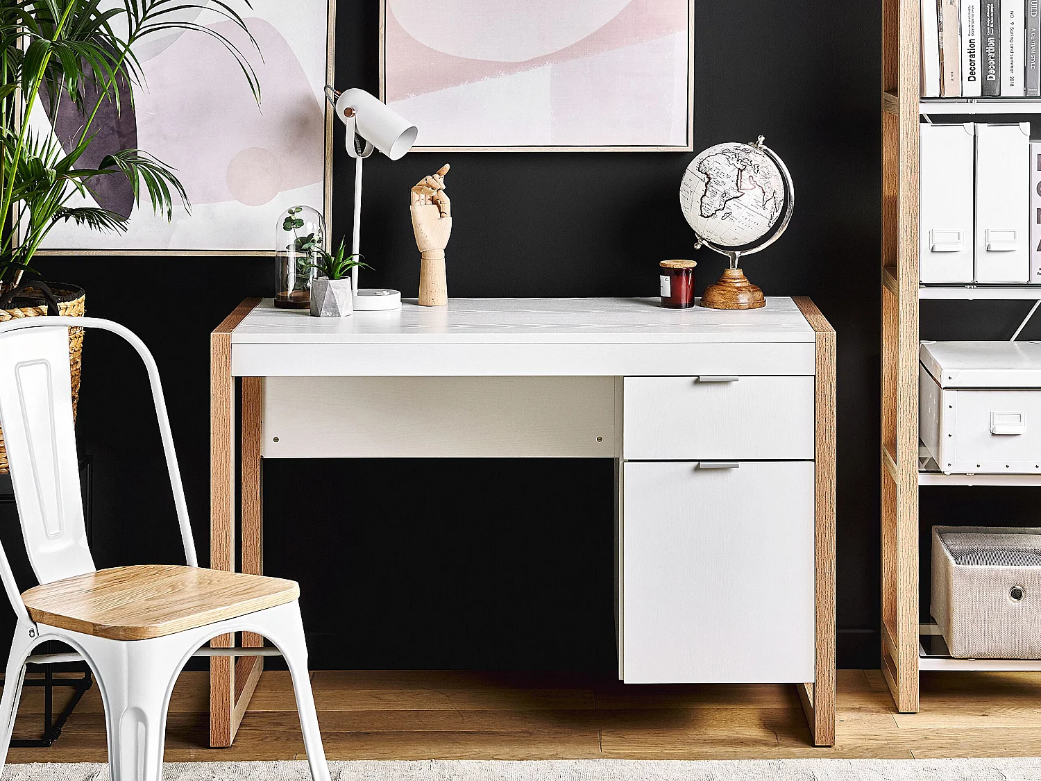 Table de bureau JOHNSON Marron/blanc 112 cm 50 cm avec rangement