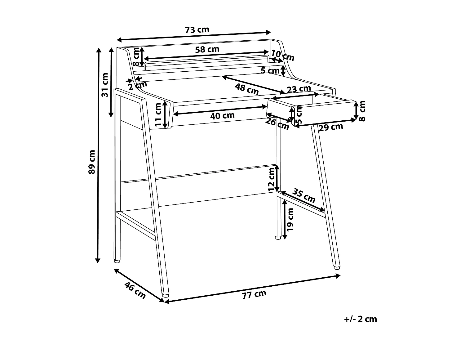 Schreibtisch Jugendschreibtisch hellbraun 73 x 48 cm mit 2 Schubladen Broxton