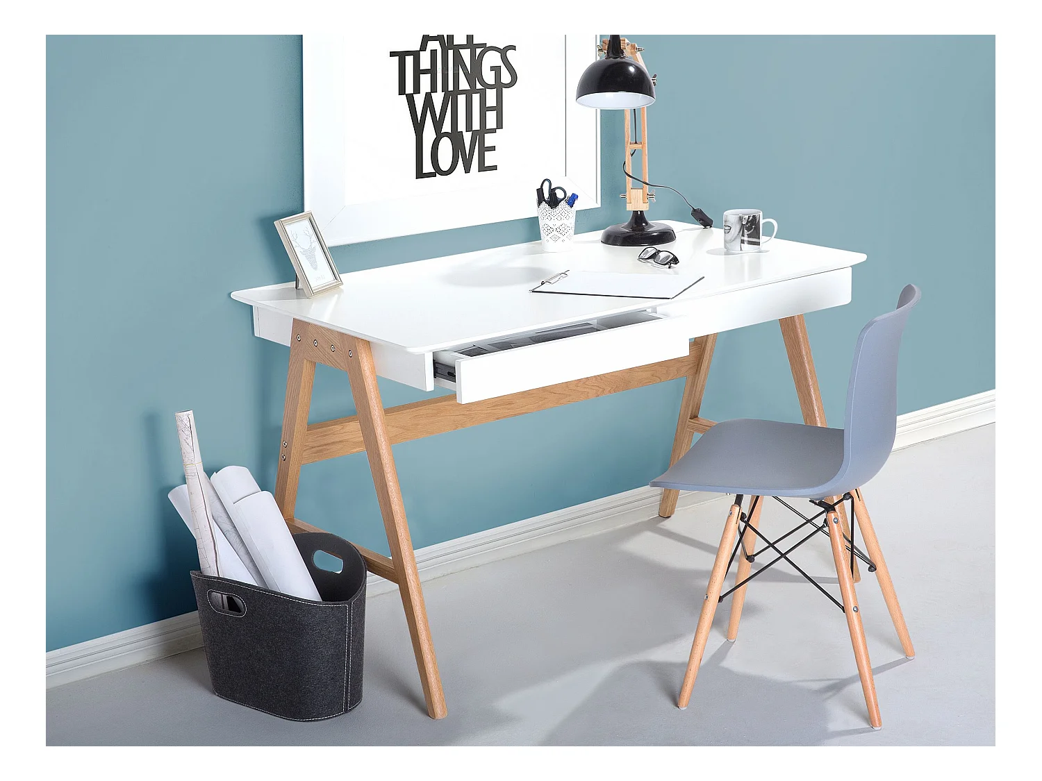 Escritorio SHESLAY Blanco 120 cm 70 cm con almacenaje