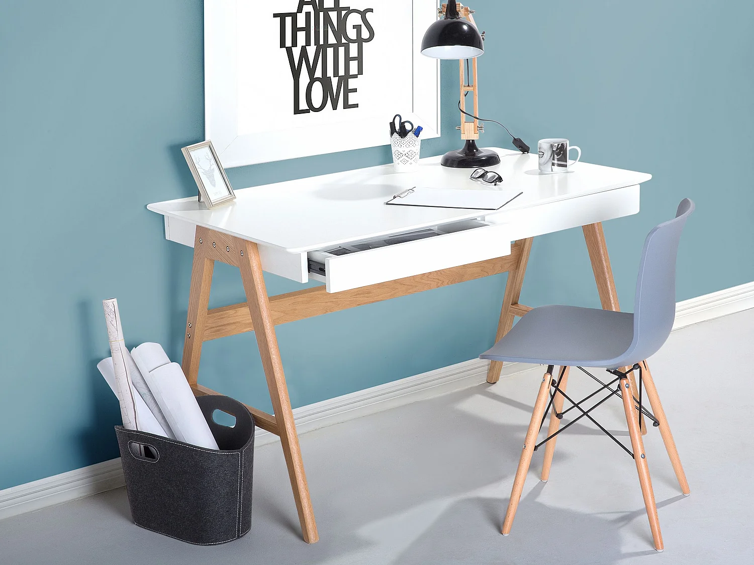 Table de bureau SHESLAY Blanc 120 cm 70 cm avec rangement