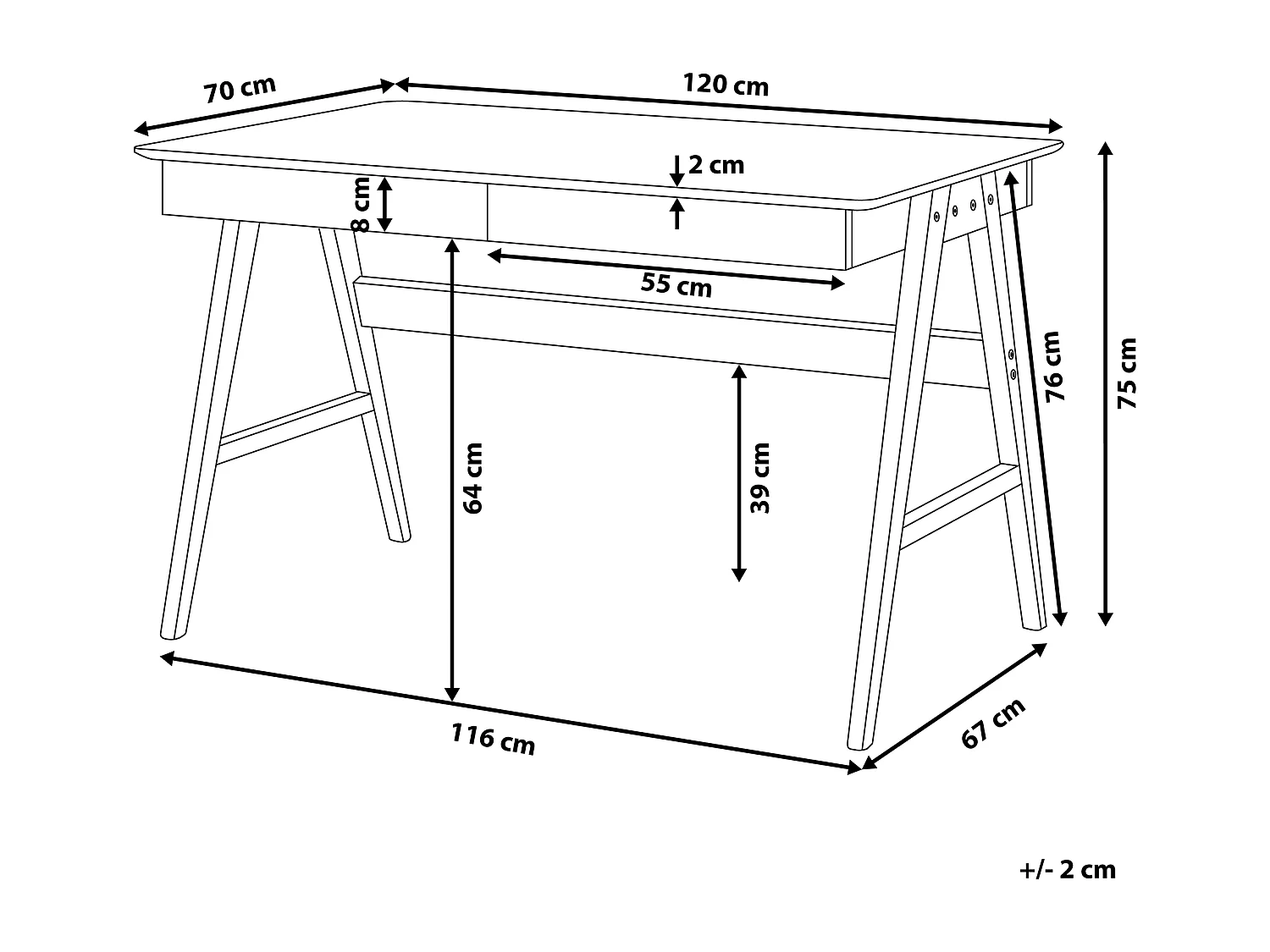Table de bureau SHESLAY Blanc 120 cm 70 cm avec rangement