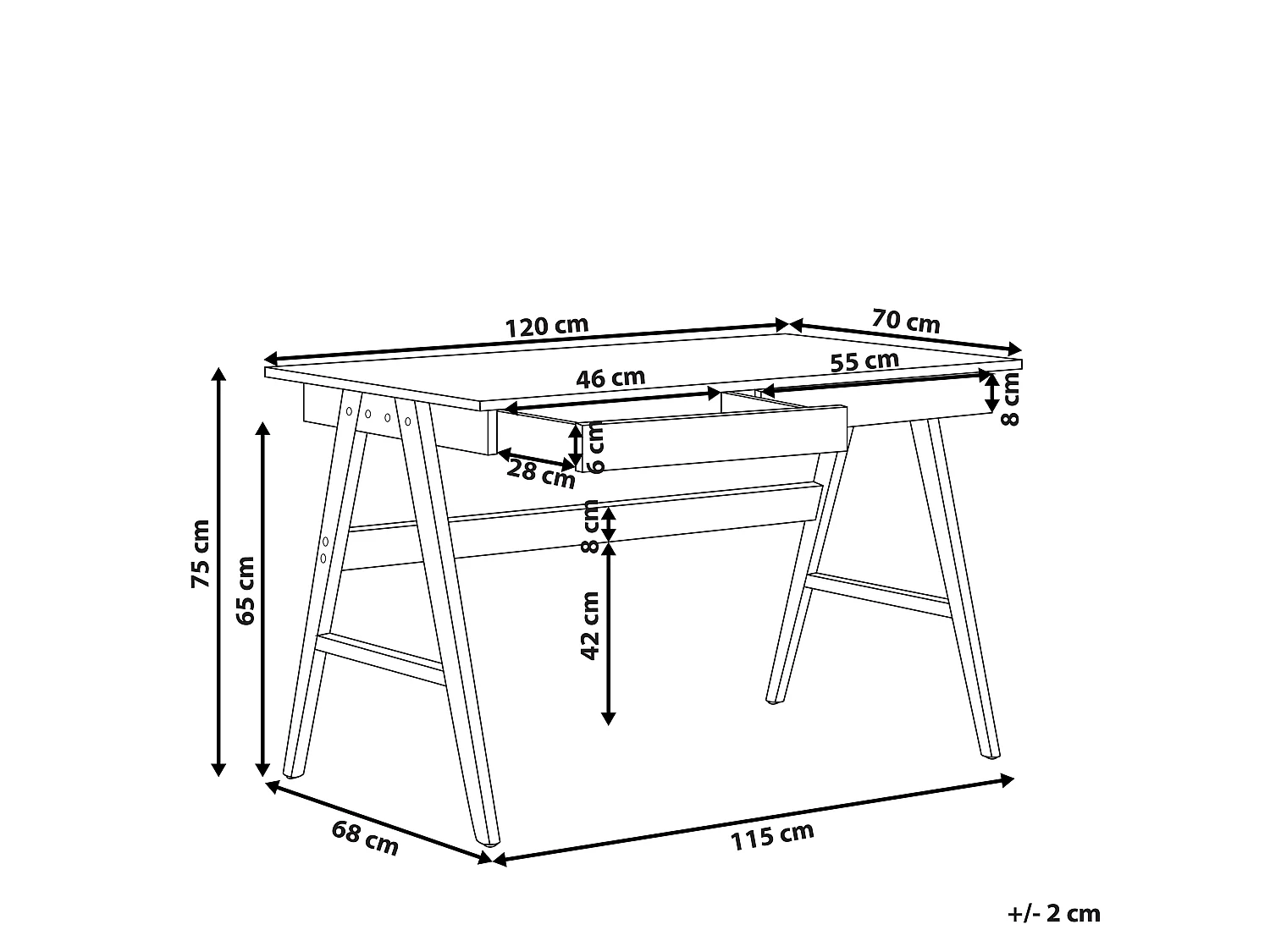 Table de bureau SHESLAY Marron clair 120 cm 70 cm avec rangement