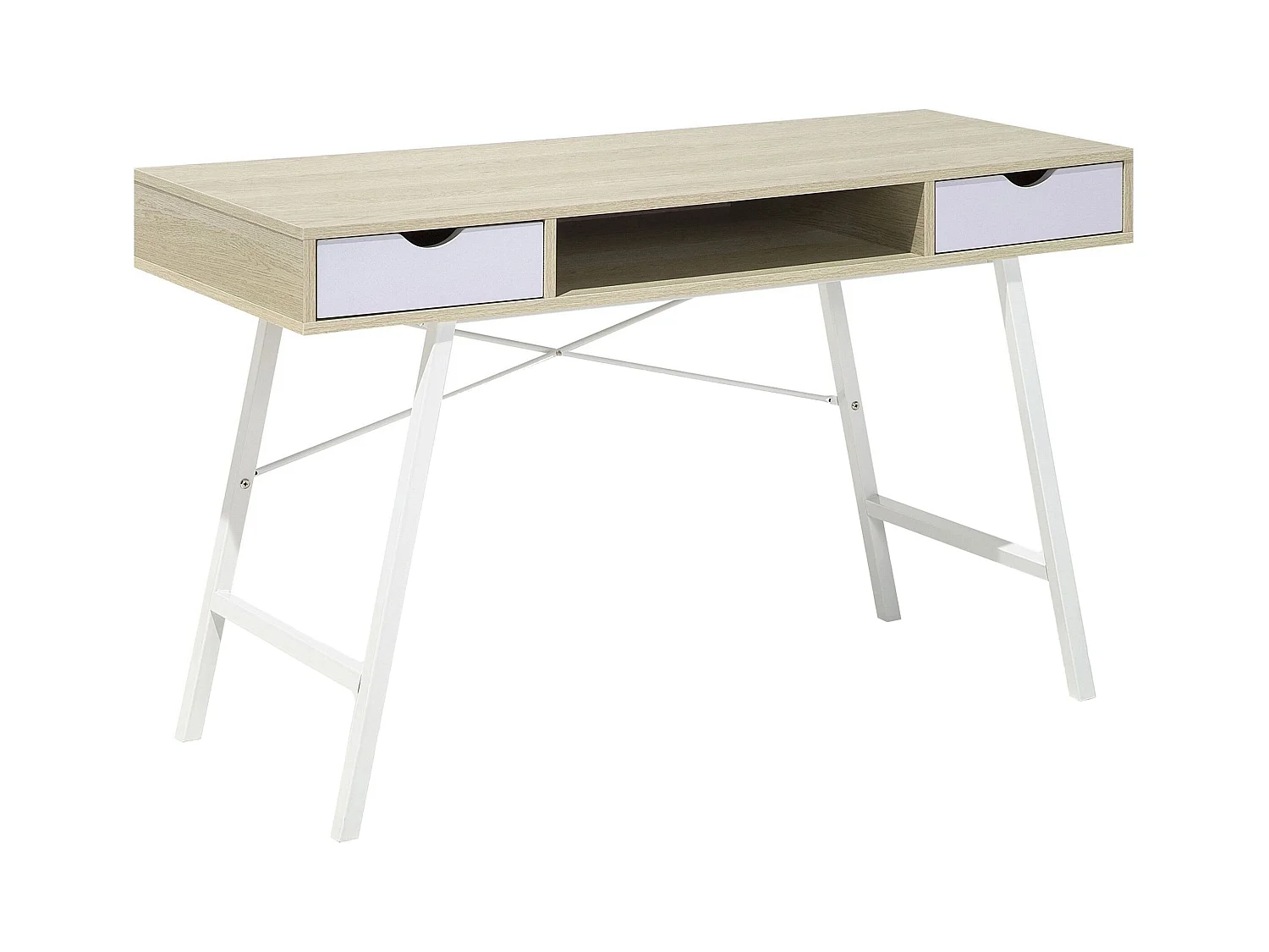 Scrivania in colore marrone chiaro/bianco 120 x 48 cm con 2 cassetti CLARITA