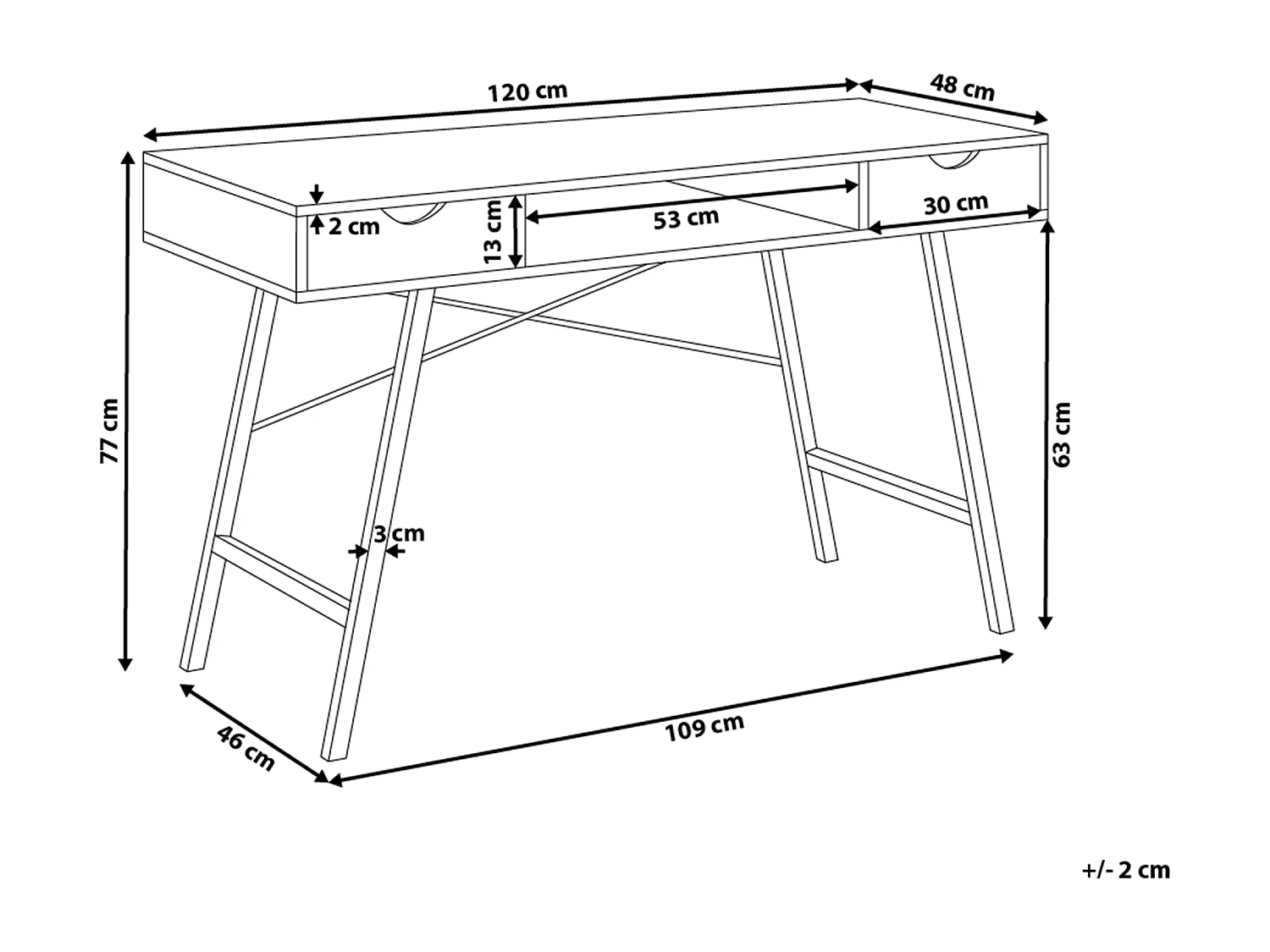 Secretária CLARITA Castanho claro 120 cm 48 cm com arrumação