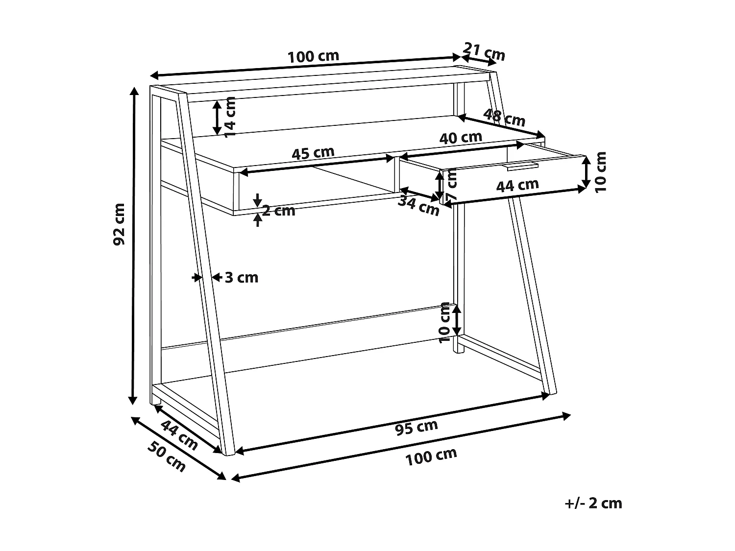 Secretária CALVIN Castanho claro 100 cm 50 cm com arrumação