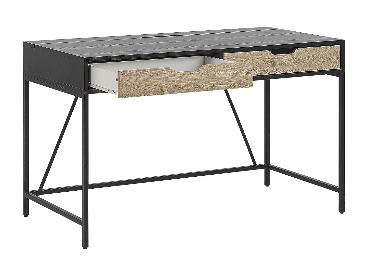 Moderner Schreibtisch 2 Schubladen 120 x 60 in Schwarz/heller Holzfarbton Jena