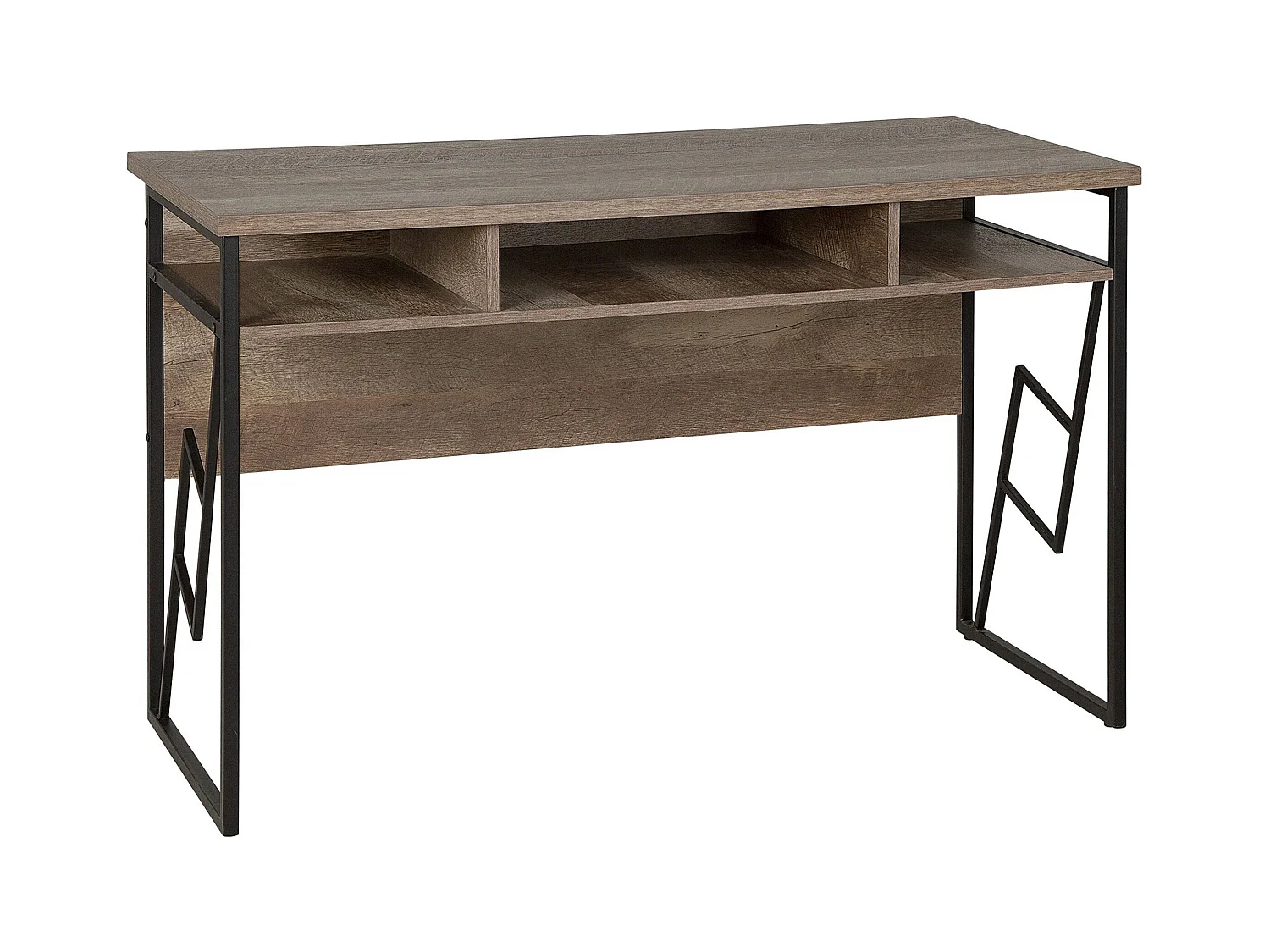 Schreibtisch Holzoptik dunkelbraun Metallbeine schwarz 120x60 cm 3 Fächer Forres