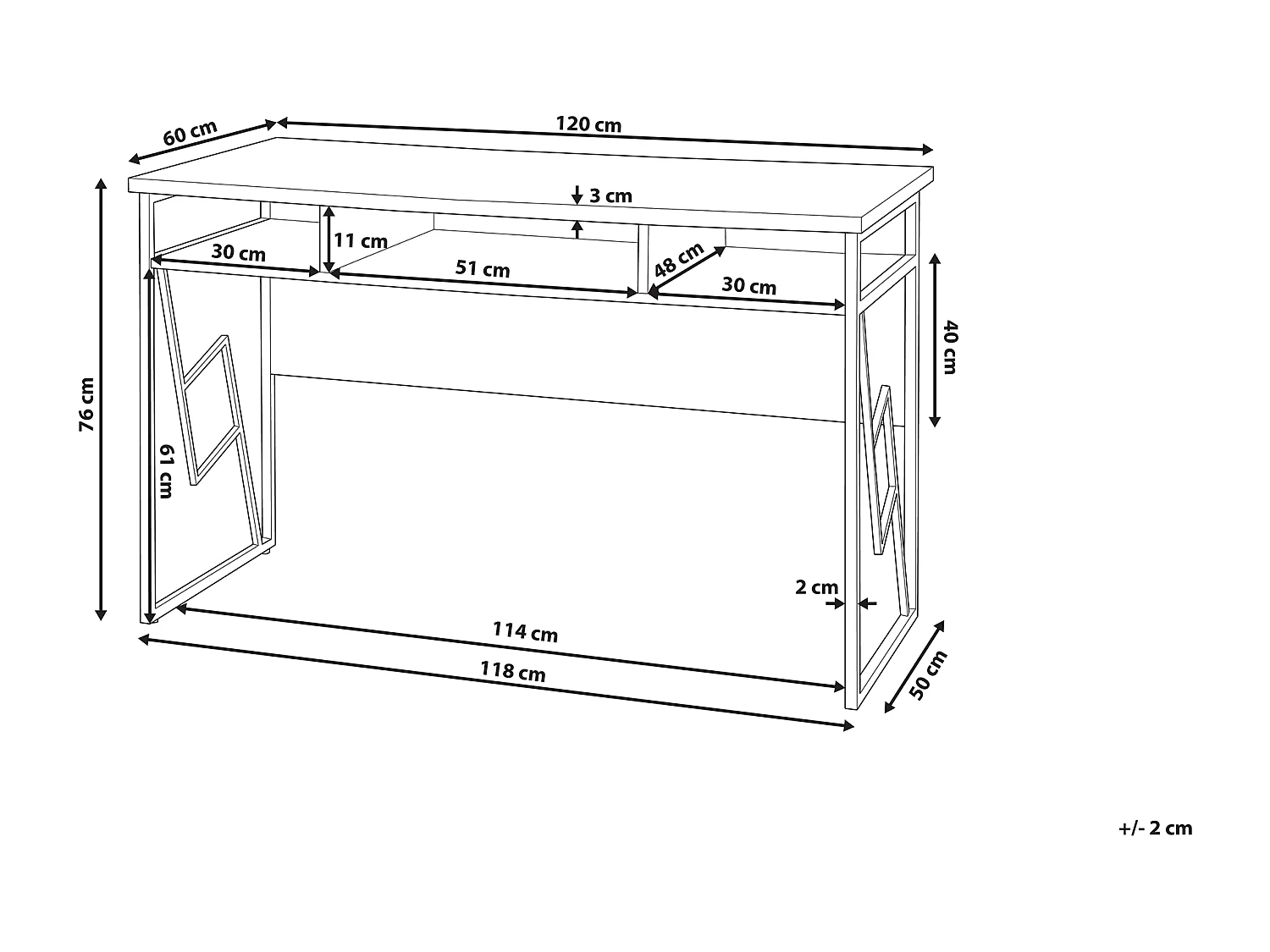 Table de bureau FORRES Marron/noir 120 cm 60 cm