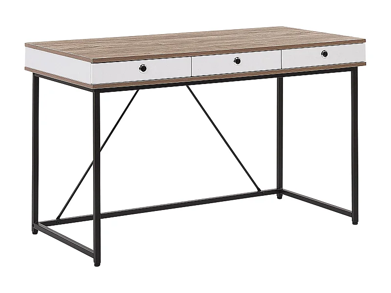 Minimalistischer Schreibtisch hellbraun mit 3 Schubladen weiß 120 x 60 cm Hinton