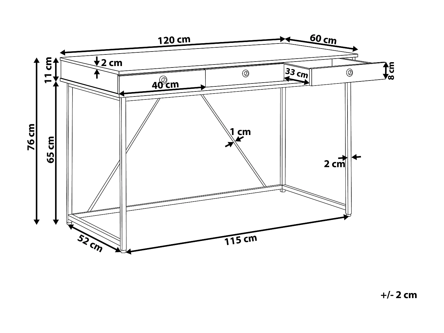 Table de bureau HINTON Marron/blanc 120 cm 60 cm avec rangement