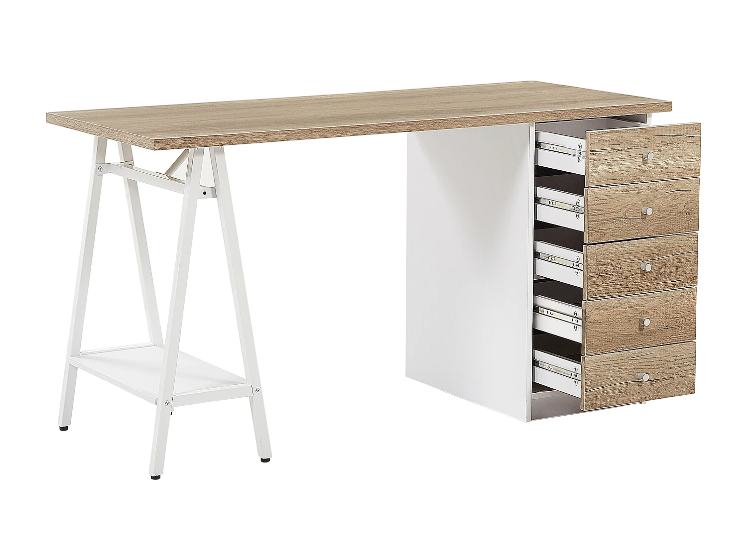 Table de bureau HEBER Marron/blanc 140 cm 60 cm avec rangement