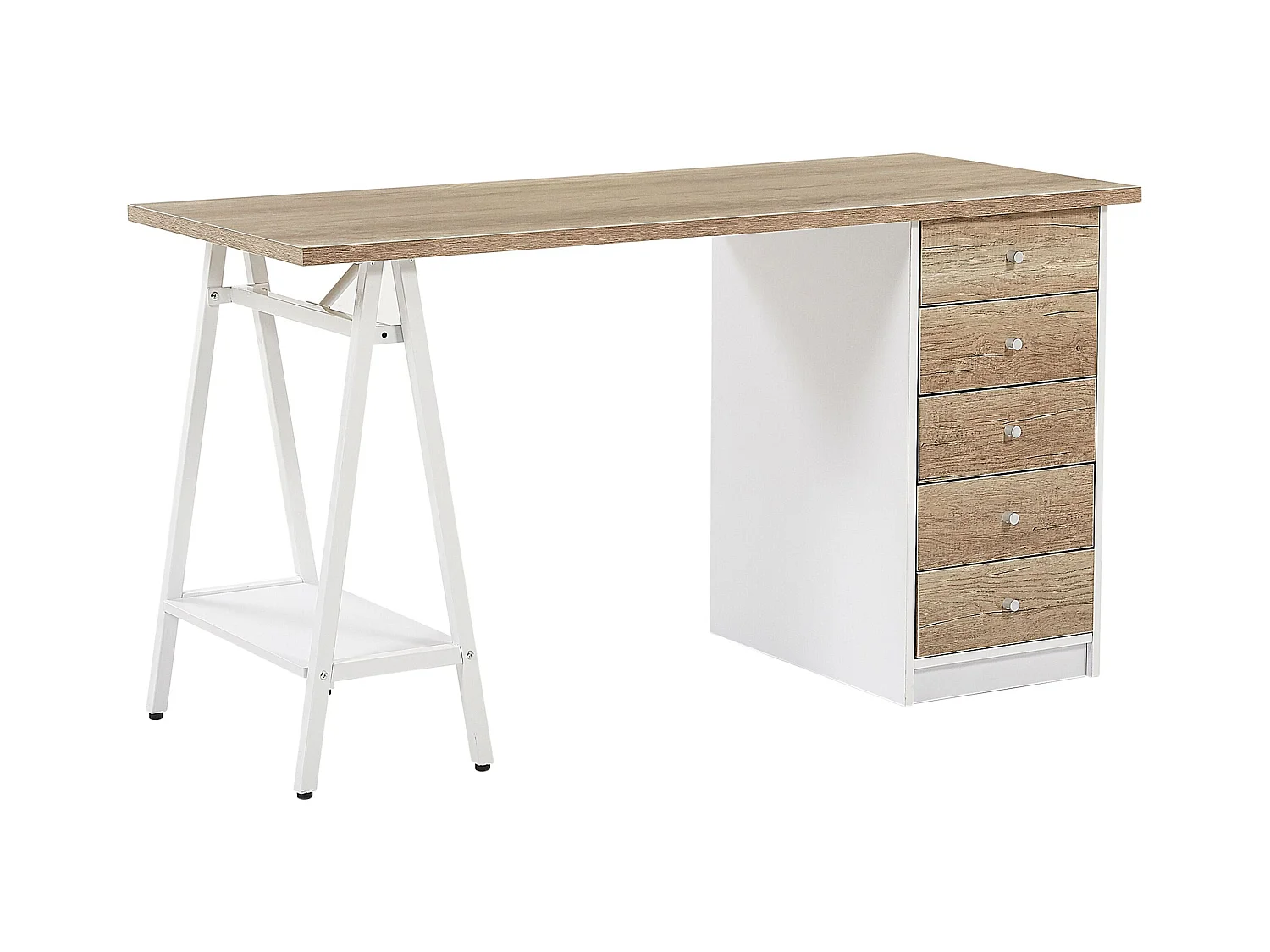 Table de bureau HEBER Marron/blanc 140 cm 60 cm avec rangement