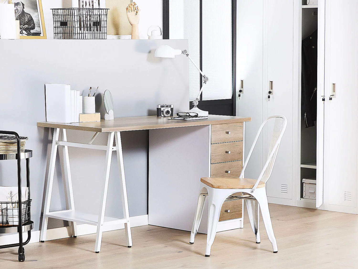 Bureau HEBER Bruin/wit 140 cm 60 cm met opbergruimte