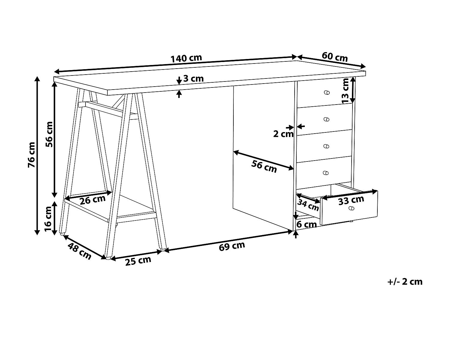 Bureau HEBER Bruin/wit 140 cm 60 cm met opbergruimte