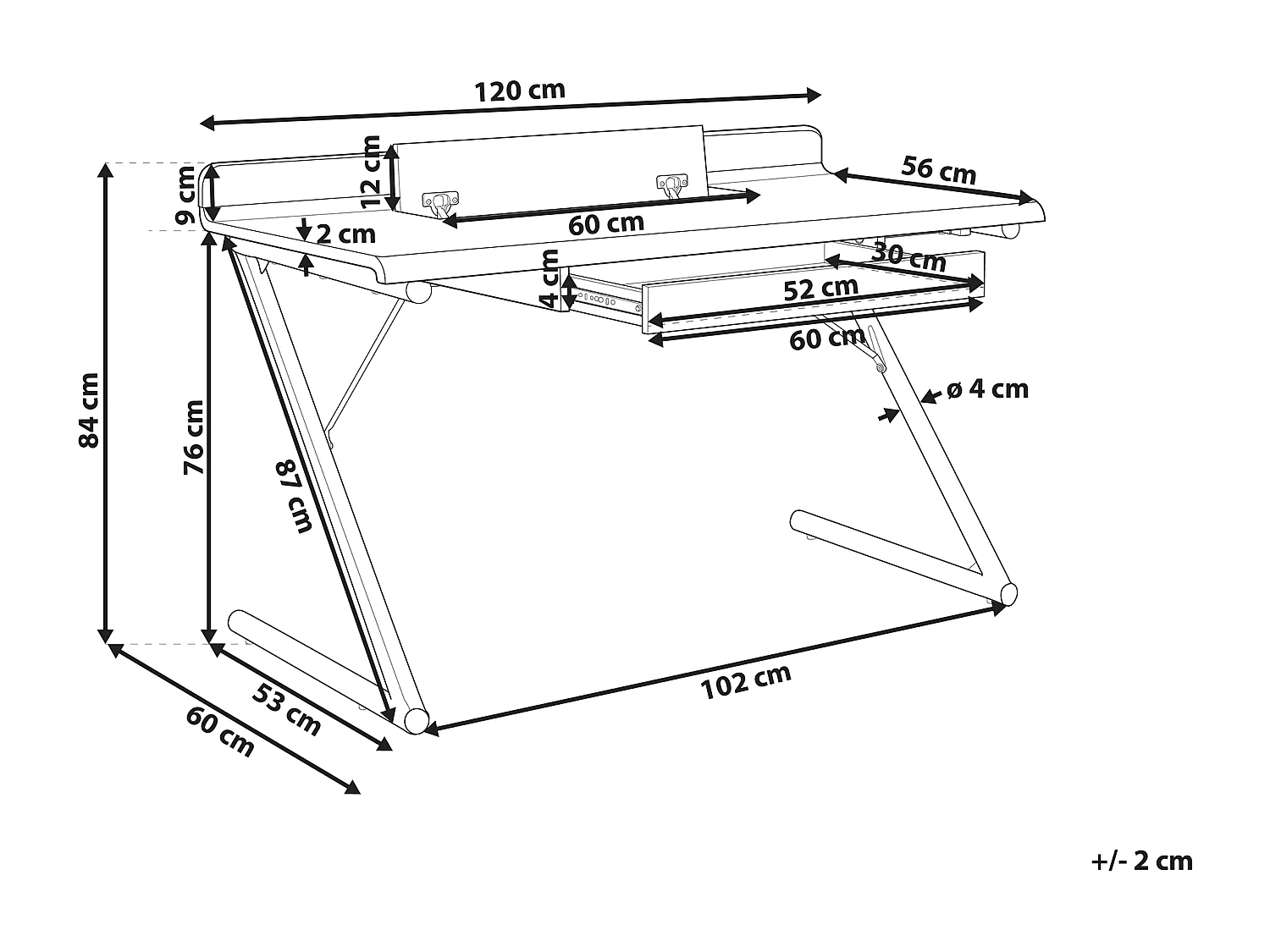 Bureau FOCUS Wit 120 cm 60 cm met opbergruimte
