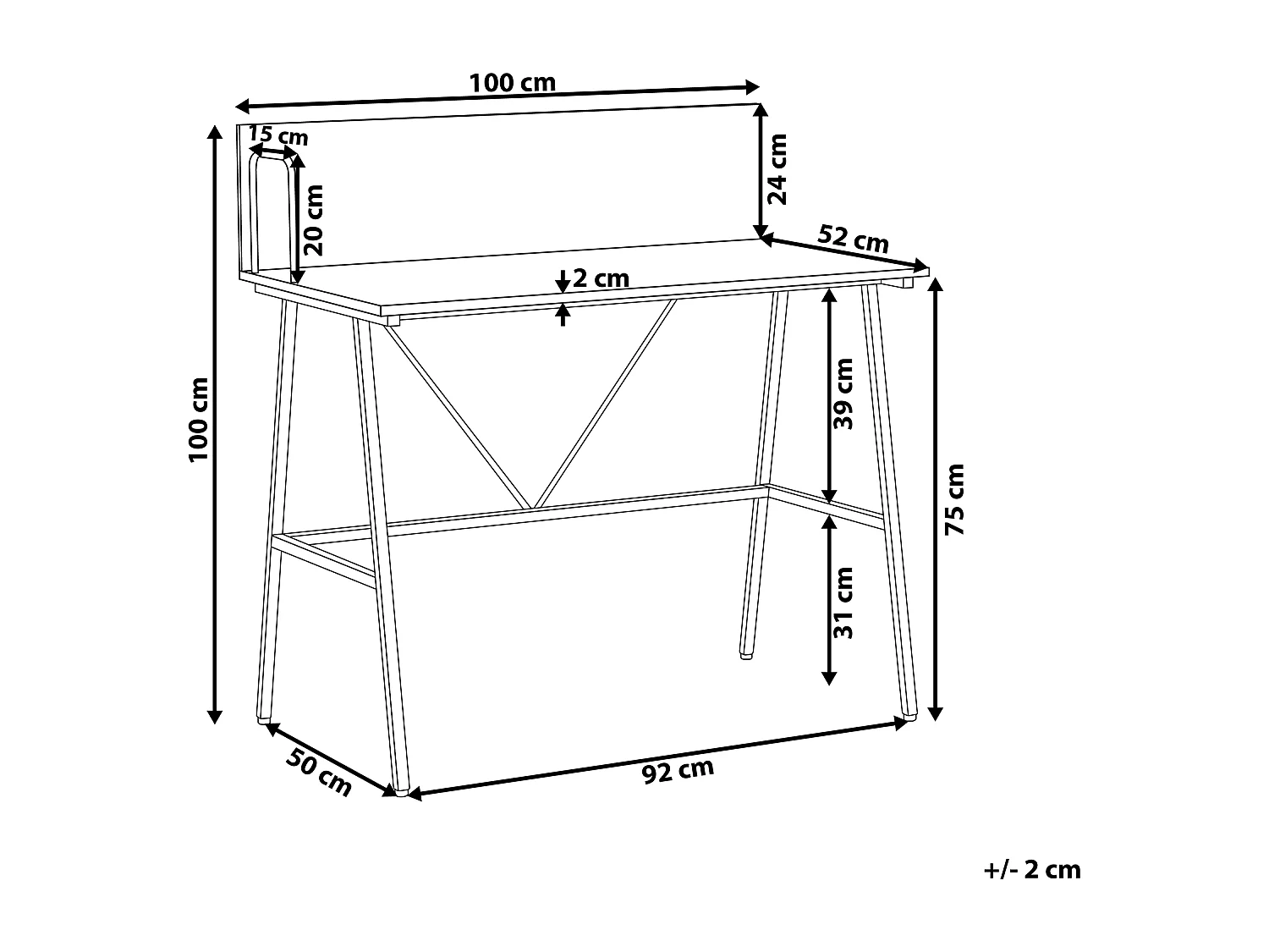 Bureau HASTINGS Bruin/zwart 100 cm 52 cm