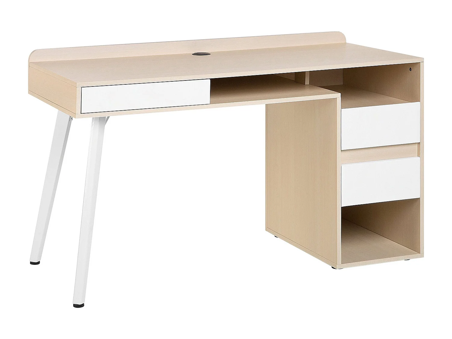 Schreibtisch weiß / heller Holzfarbton 130 x 60 cm 3 Schubladen CARACAS