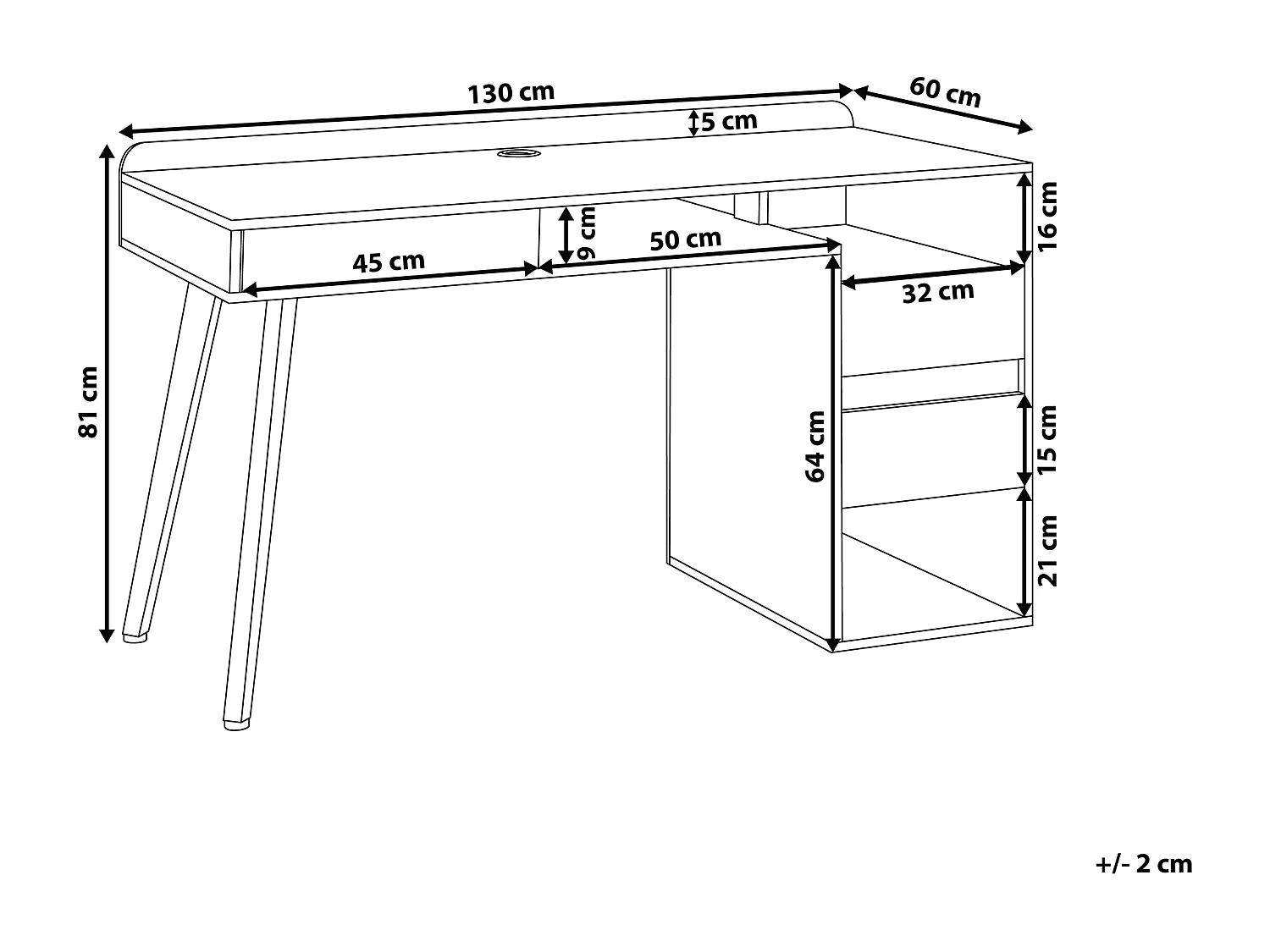 Schreibtisch weiß / heller Holzfarbton 130 x 60 cm 3 Schubladen CARACAS