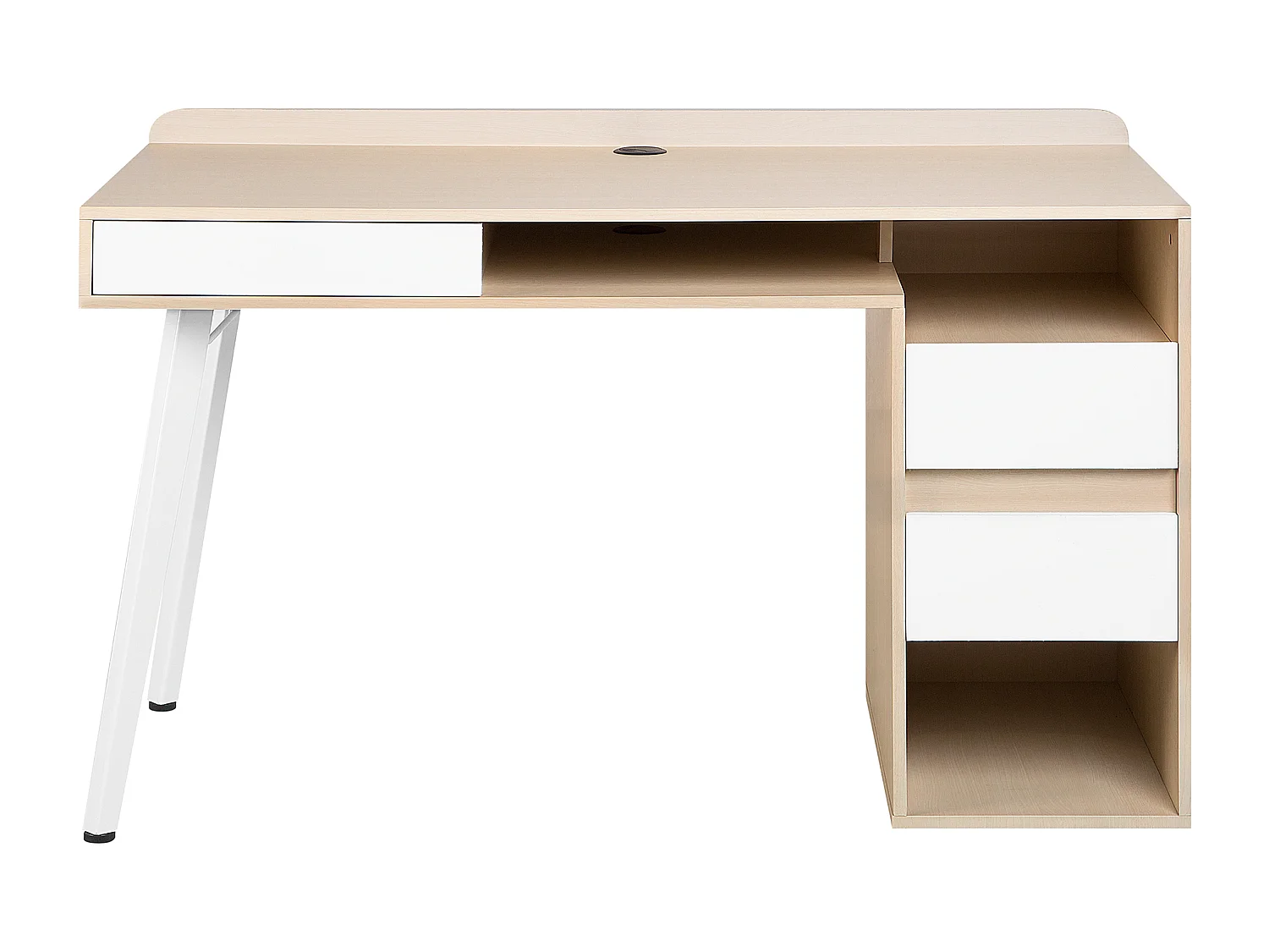 Schreibtisch weiß / heller Holzfarbton 130 x 60 cm 3 Schubladen CARACAS