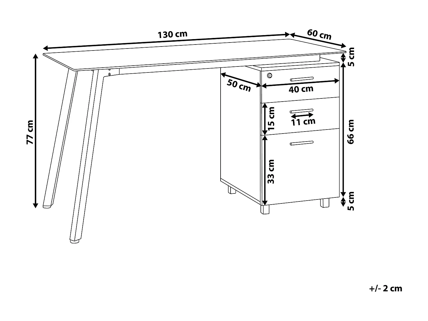 Table de bureau MONTEVIDEO Blanc 130 cm 60 cm avec rangement