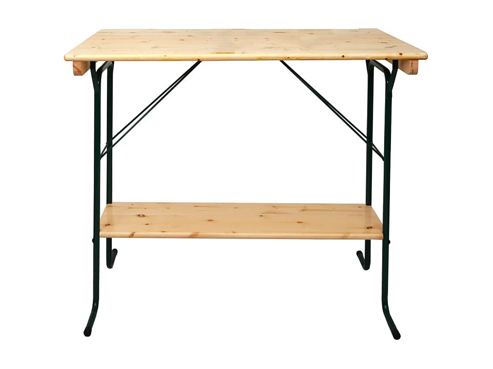 Table haute HWC-L67 - table de brasserie table de tente de bière table de camping - pliable métal pin bois huilé 110x125x70cm