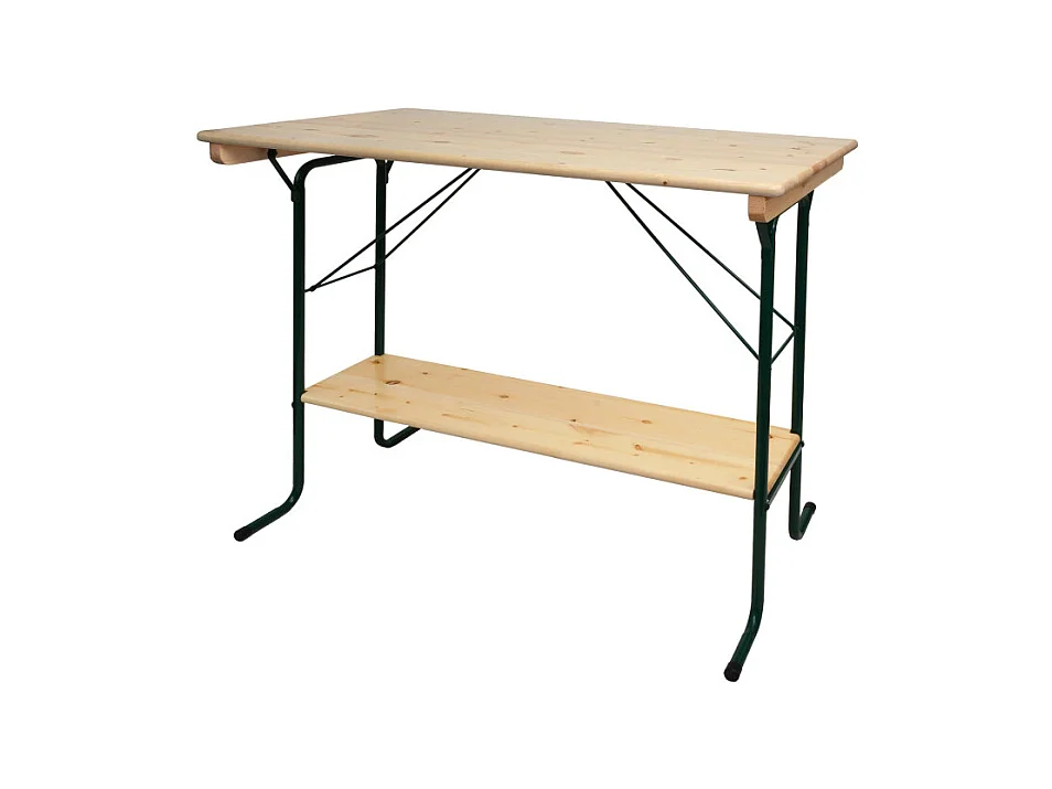 Table haute HWC-L67 - table de brasserie table de tente de bière table de camping - pliable métal pin bois huilé 110x125x70cm