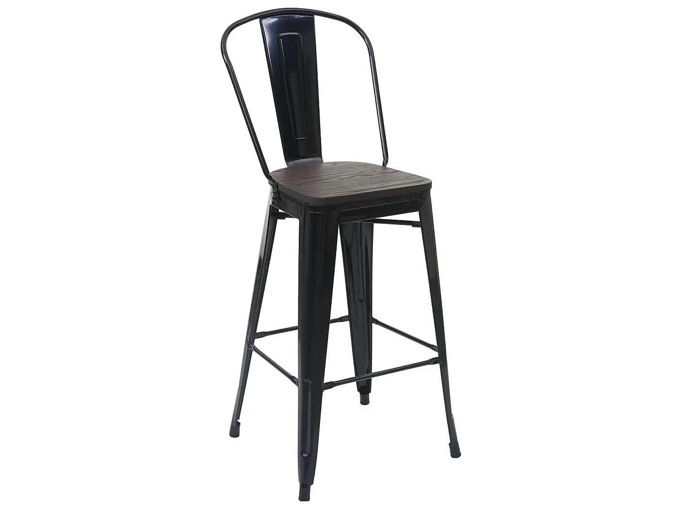 Set table mange-debout + 2x tabouret de bar HWC-A73, plateau en bois, design industriel, métal - noir