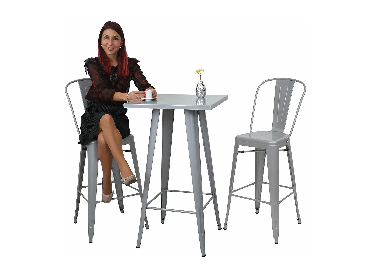 Tavolo tavolino bar quadrato design industriale HWC-A73 105x60x60cm metallo grigio