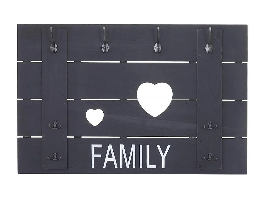 Portemanteau mural HWC-C89, FAMILY, 8 crochets, 60x90cm - gris foncé shabby