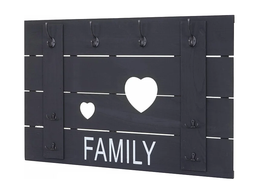 Portemanteau mural HWC-C89, FAMILY, 8 crochets, 60x90cm - gris foncé shabby