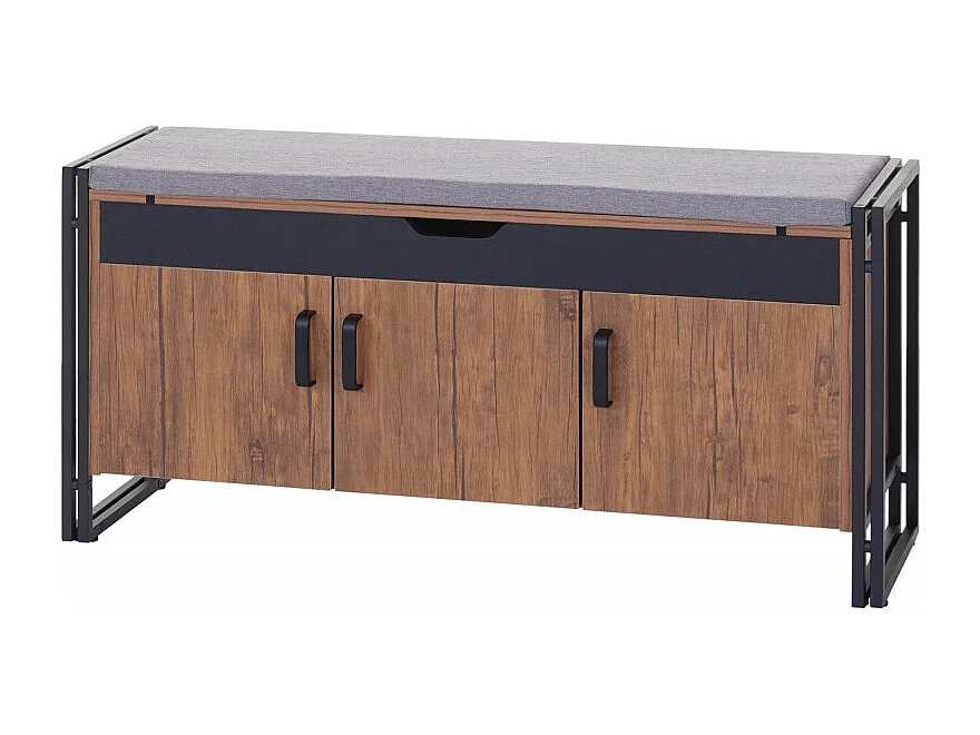 Portemanteau mural + banquette HWC-A27, 53x110x30cm, aspect chêne