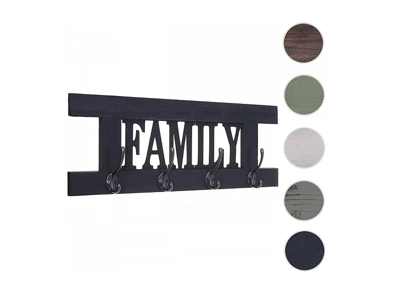 Garderobe murale HWC-C60 Family, planche vestiaire, style shabby chic, vintage 60x21cm - gris foncé