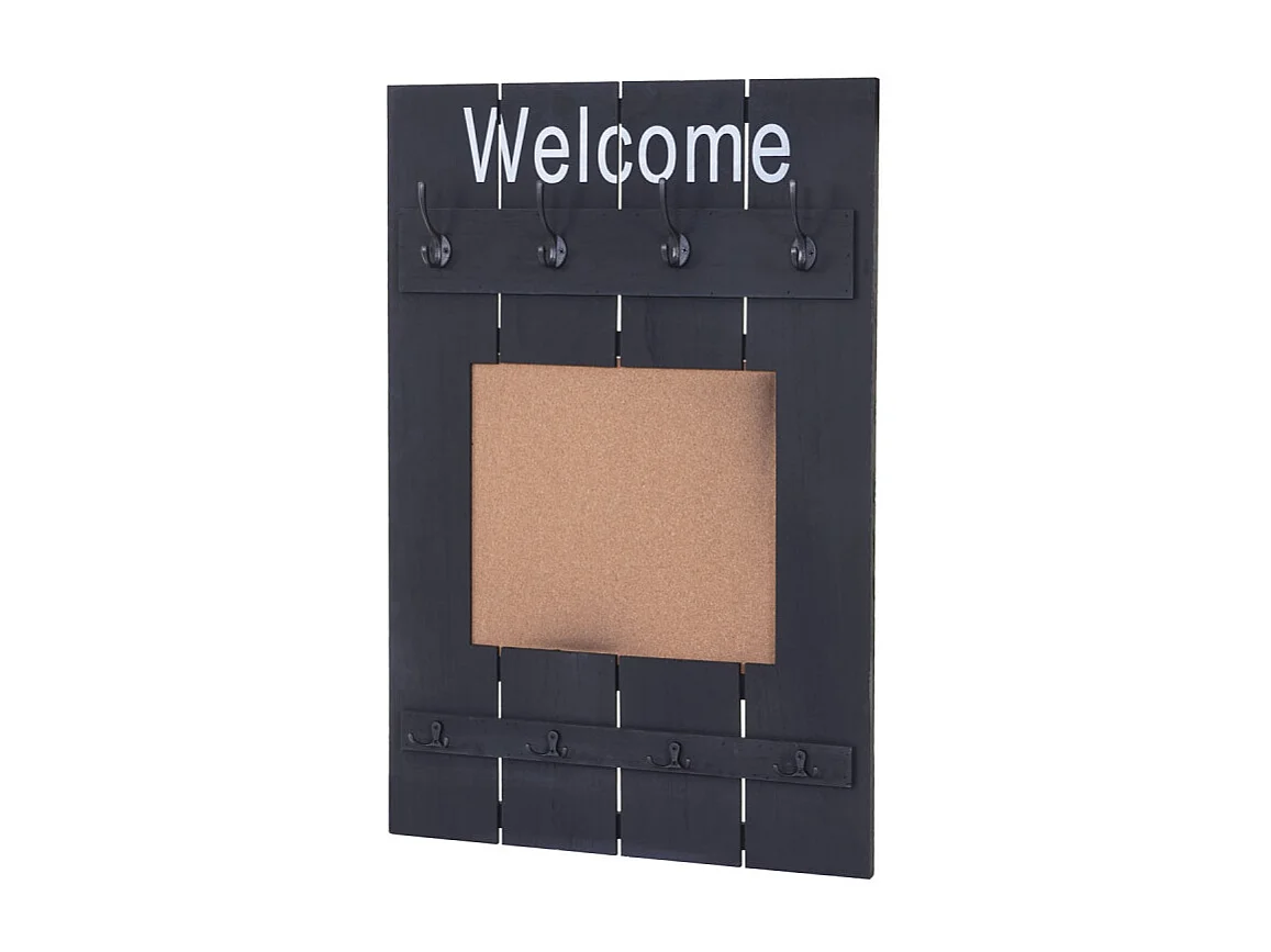 Portemanteau mural HWC-C89 avec tableau d'affichage, 91x60cm - gris foncé shabby