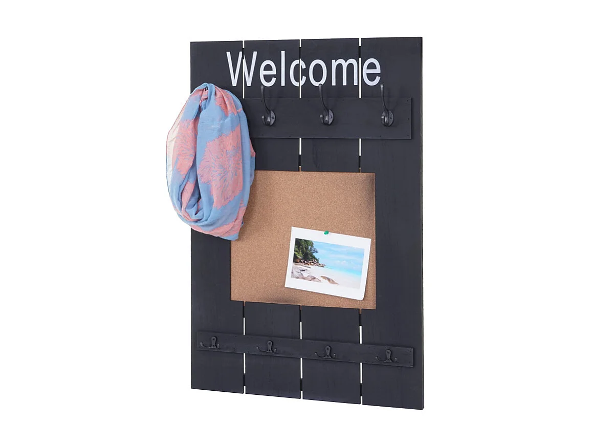 Portemanteau mural HWC-C89 avec tableau d'affichage, 91x60cm - gris foncé shabby