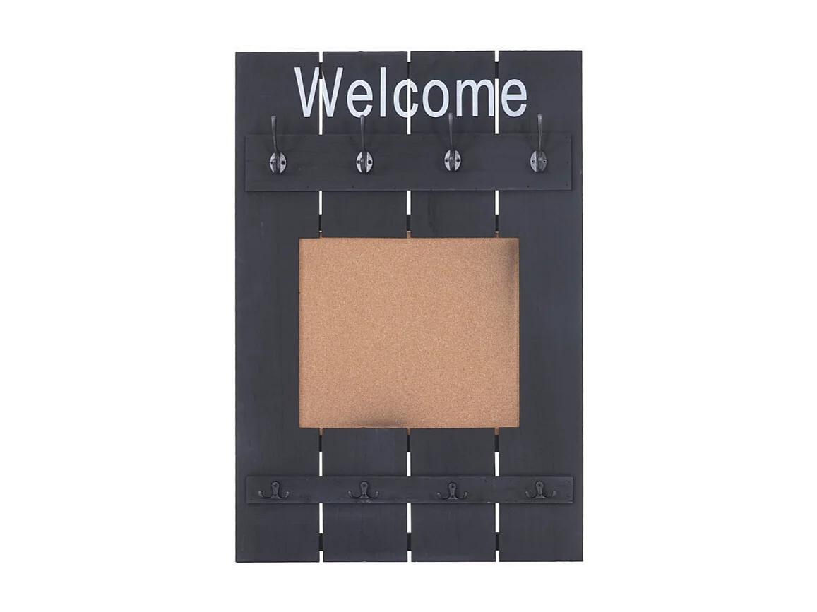 Portemanteau mural HWC-C89 avec tableau d'affichage, 91x60cm - gris foncé shabby