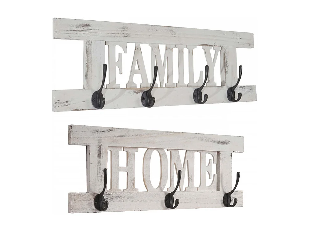 2x garde-robe murale Home+Family, set de planche vestiaire, style shabby, vintage, 55x20cm - blanc