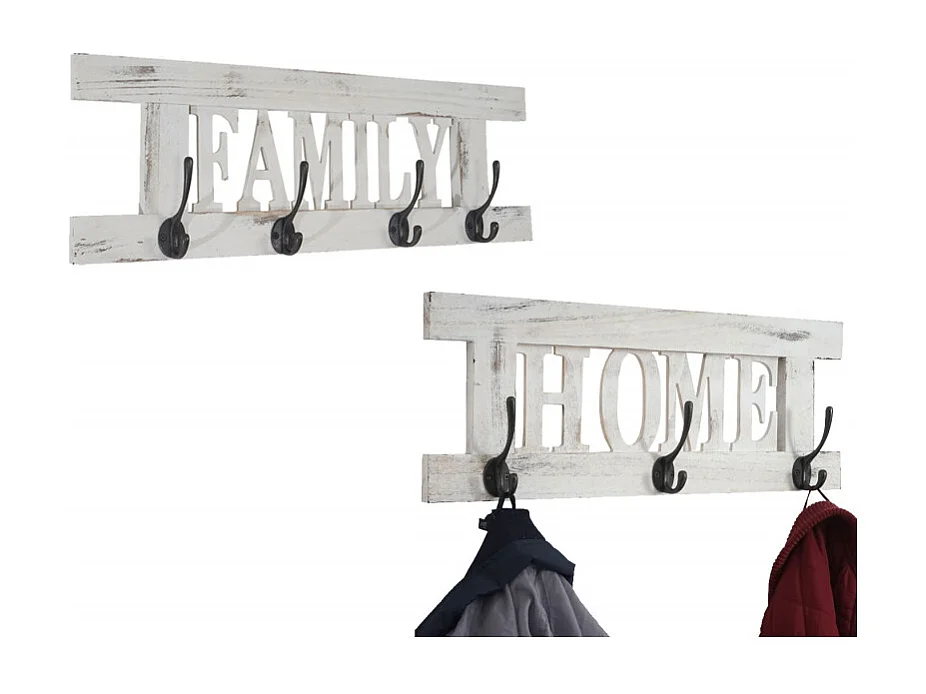 2x garde-robe murale Home+Family, set de planche vestiaire, style shabby, vintage, 55x20cm - blanc