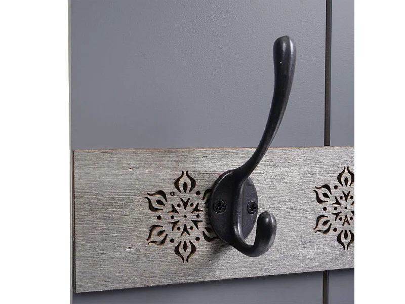 Penderie murale HWC-C89 Home - Penderie panneau Penderie - Shabby-Look Vintage - 8 Crochets 91x60cm - grau-blau