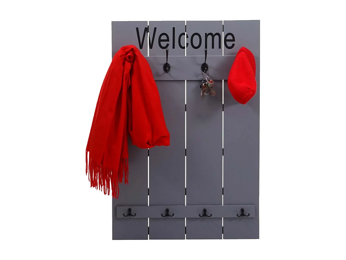 Armoire murale HWC-C89 Welcome - Panneau d'armoire - Shabby-Look Vintage - 91x60cm - grau-blau