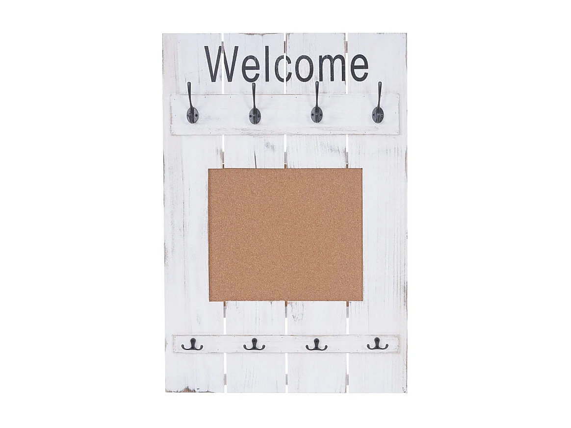 Portemanteau mural HWC-C89 avec tableau d'affichage, 91x60cm - blanc shabby