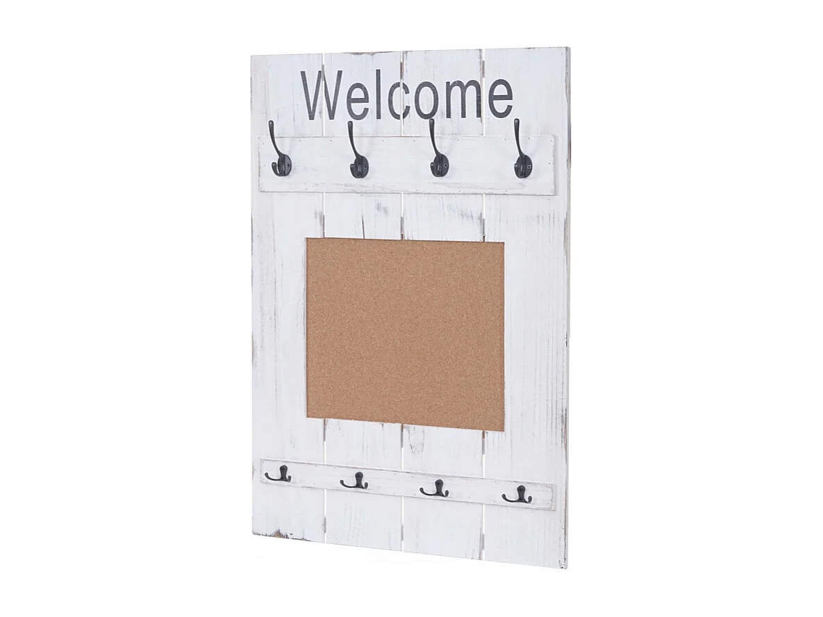 Portemanteau mural HWC-C89 avec tableau d'affichage, 91x60cm - blanc shabby