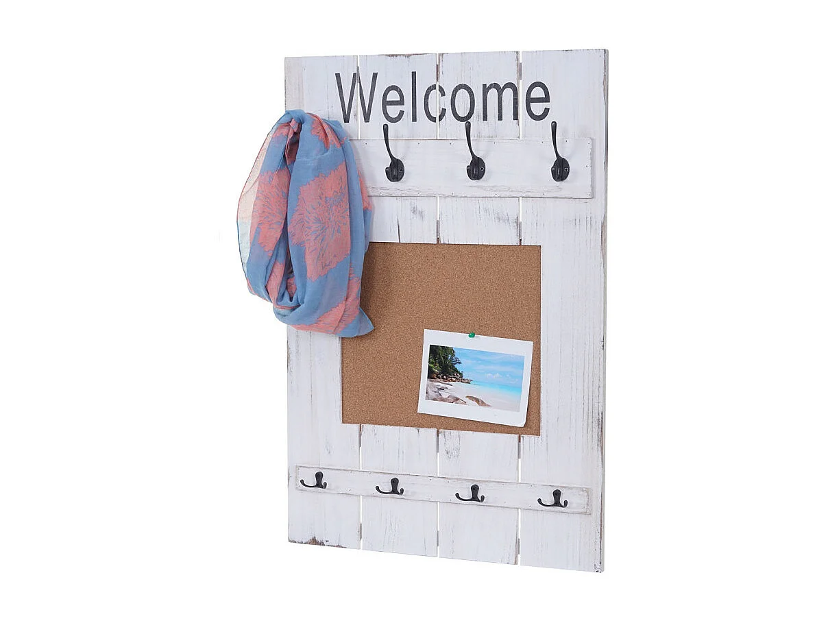 Portemanteau mural HWC-C89 avec tableau d'affichage, 91x60cm - blanc shabby