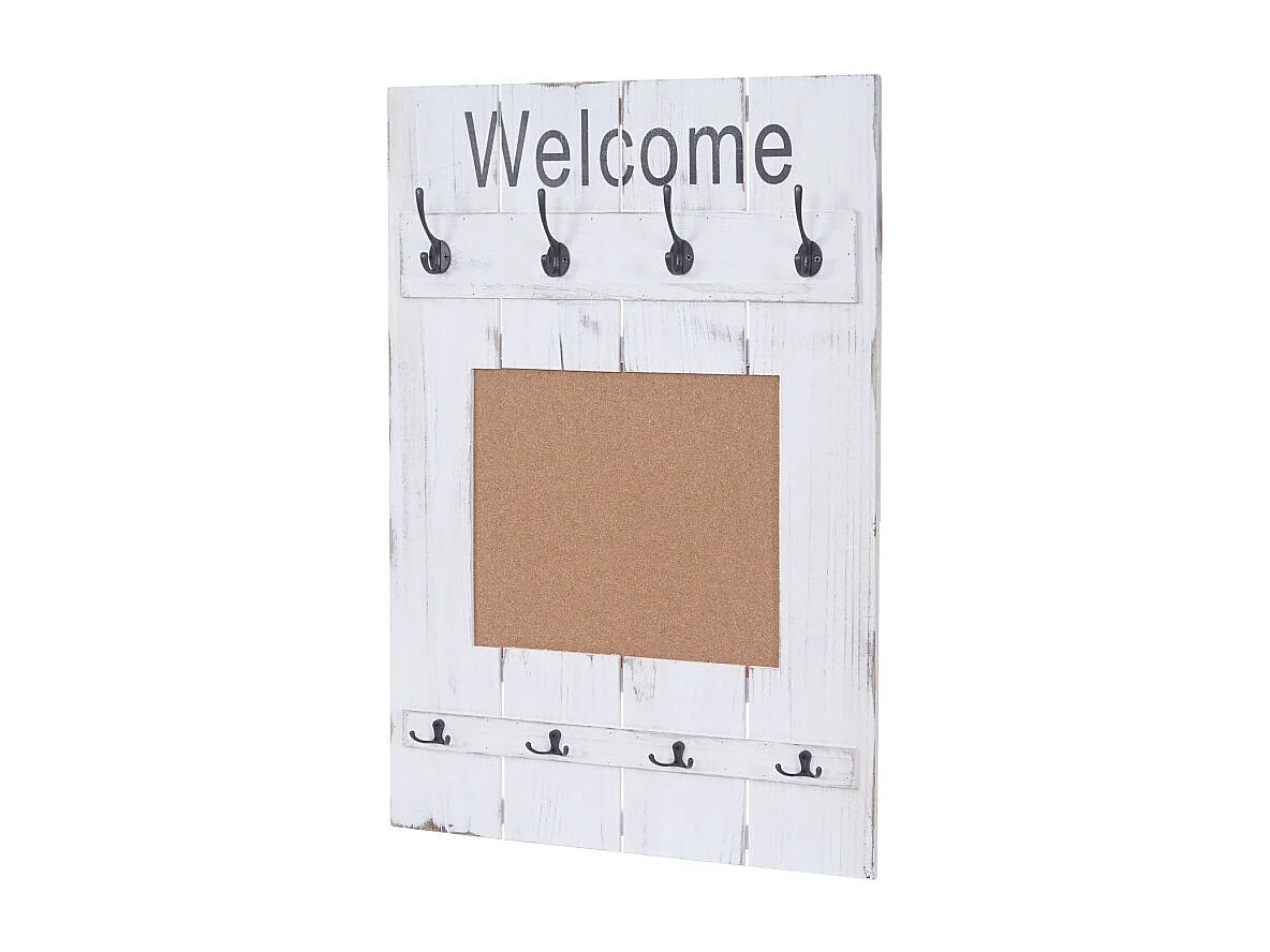 Portemanteau mural HWC-C89 avec tableau d'affichage, 91x60cm - blanc shabby