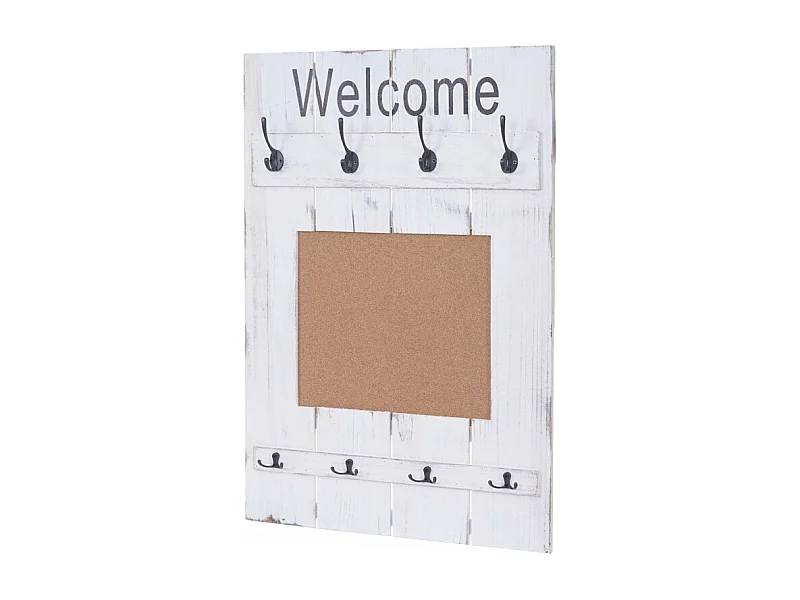 Portemanteau mural HWC-C89 avec tableau d'affichage, 91x60cm - blanc shabby