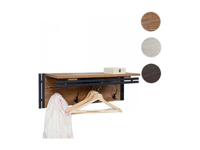 Porte-manteau mural HWC-A27, étagère porte-manteau, 4 crochets 24x75x24cm structure 3D - marron foncé