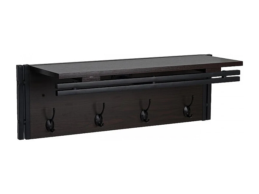 Porte-manteau mural HWC-A27, étagère porte-manteau, 4 crochets 24x75x24cm structure 3D - marron foncé
