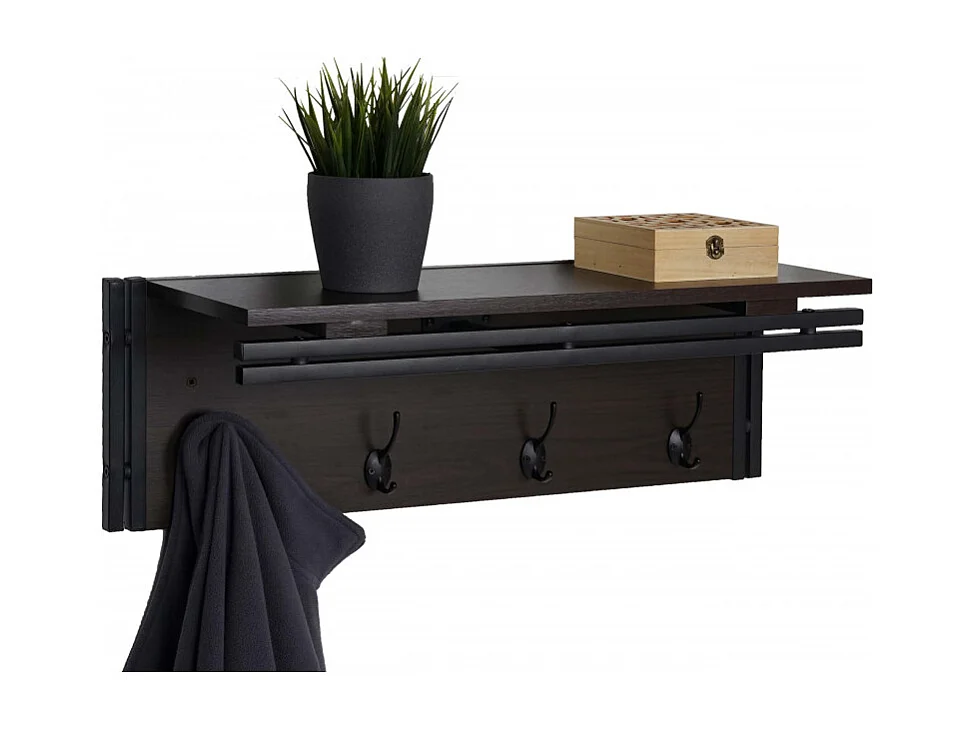 Porte-manteau mural HWC-A27, étagère porte-manteau, 4 crochets 24x75x24cm structure 3D - marron foncé