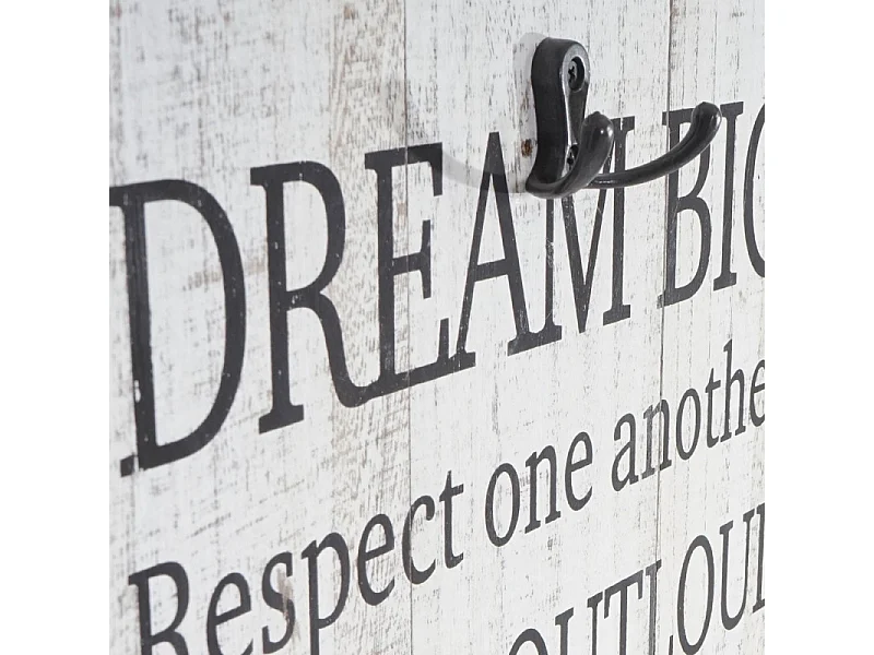 Garde-robe murale Family Rules, planche vestiaire, style shabby, vintage avec 3 crochets, 76x31cm