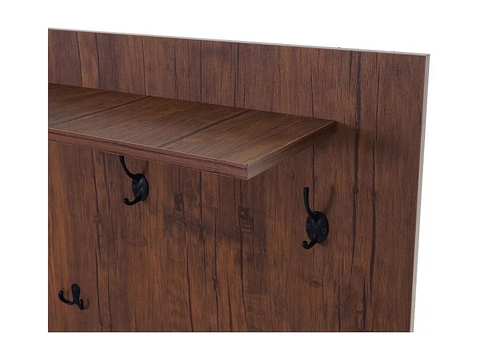 Portemanteau mural HWC-A27, 5 crochets, 100x80cm, aspect chêne