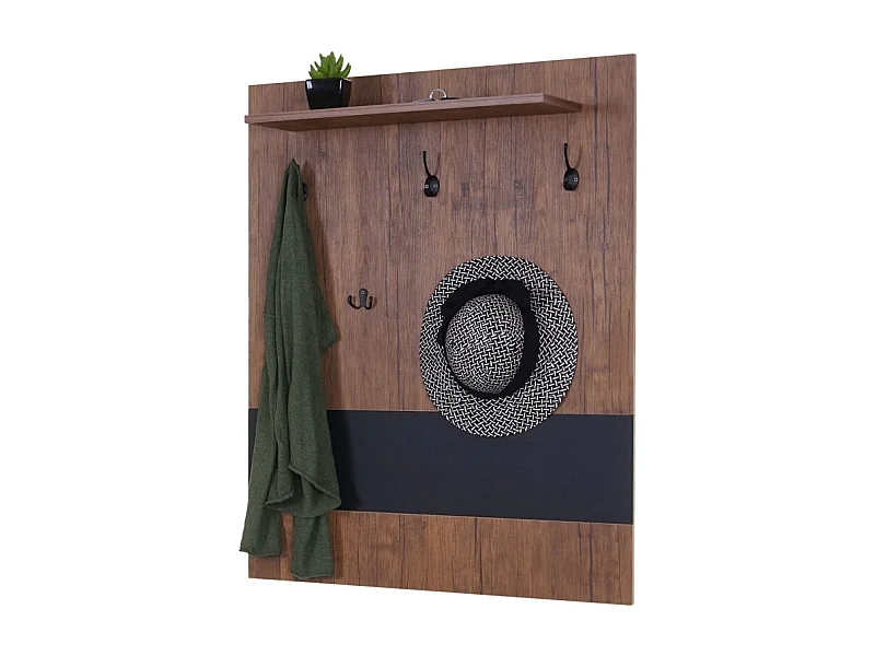 Portemanteau mural HWC-A27, 5 crochets, 100x80cm, aspect chêne